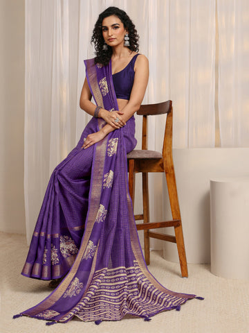 Purple Ethnic Motif Woven Design Silk Blend Saree 
With Unstitched Blouse Piece