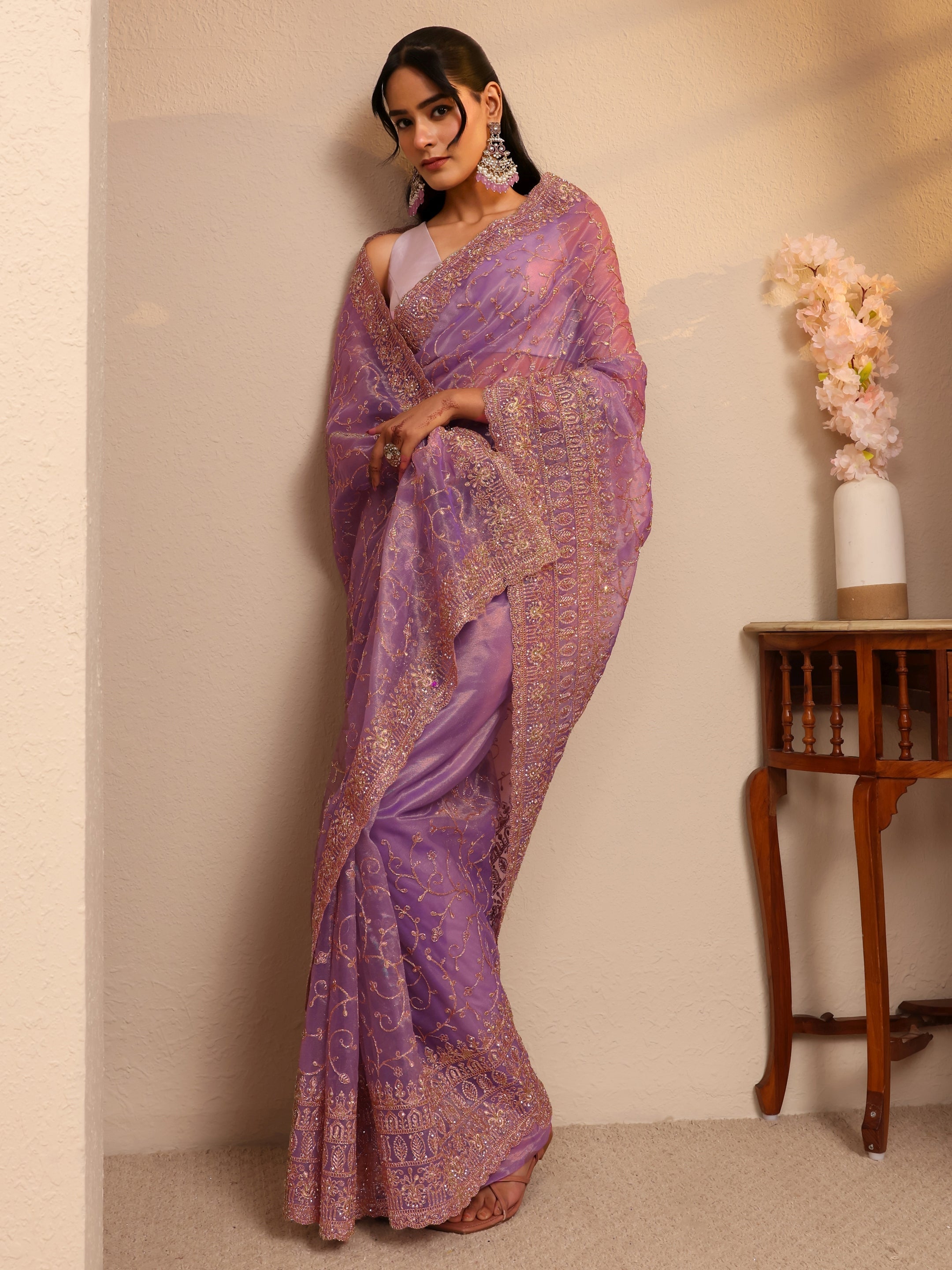 libas Purple Floral Embroidered Net Saree-picture-33