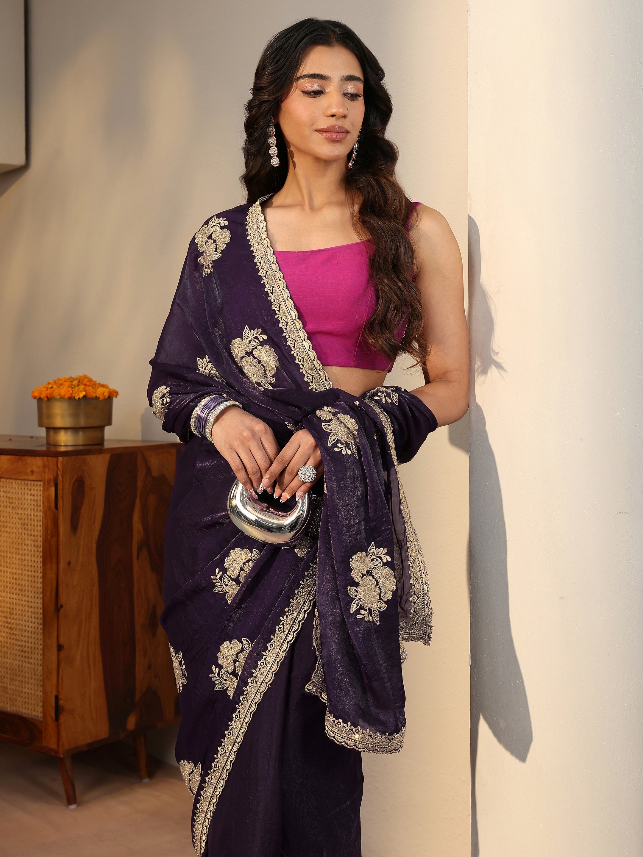 libas Purple Floral Embroidered Tissue Saree-picture-68