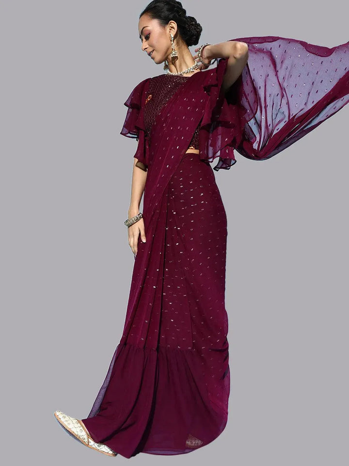 Purple Georgette Ready to Wear Saree - Libas