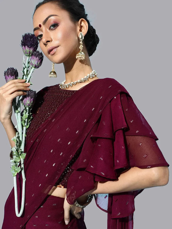 Purple Georgette Ready to Wear Saree - Libas