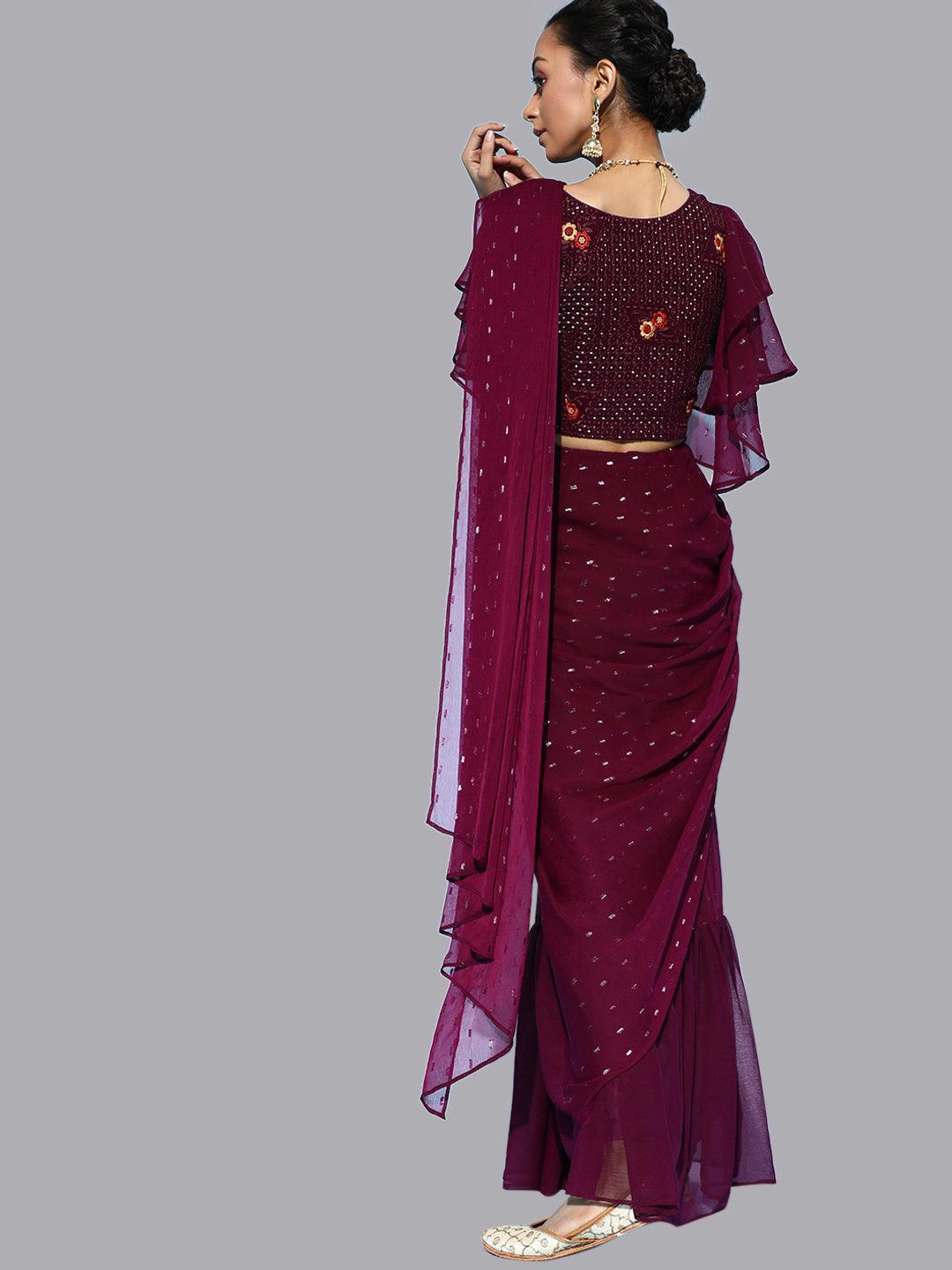 Purple Georgette Ready to Wear Saree - Libas