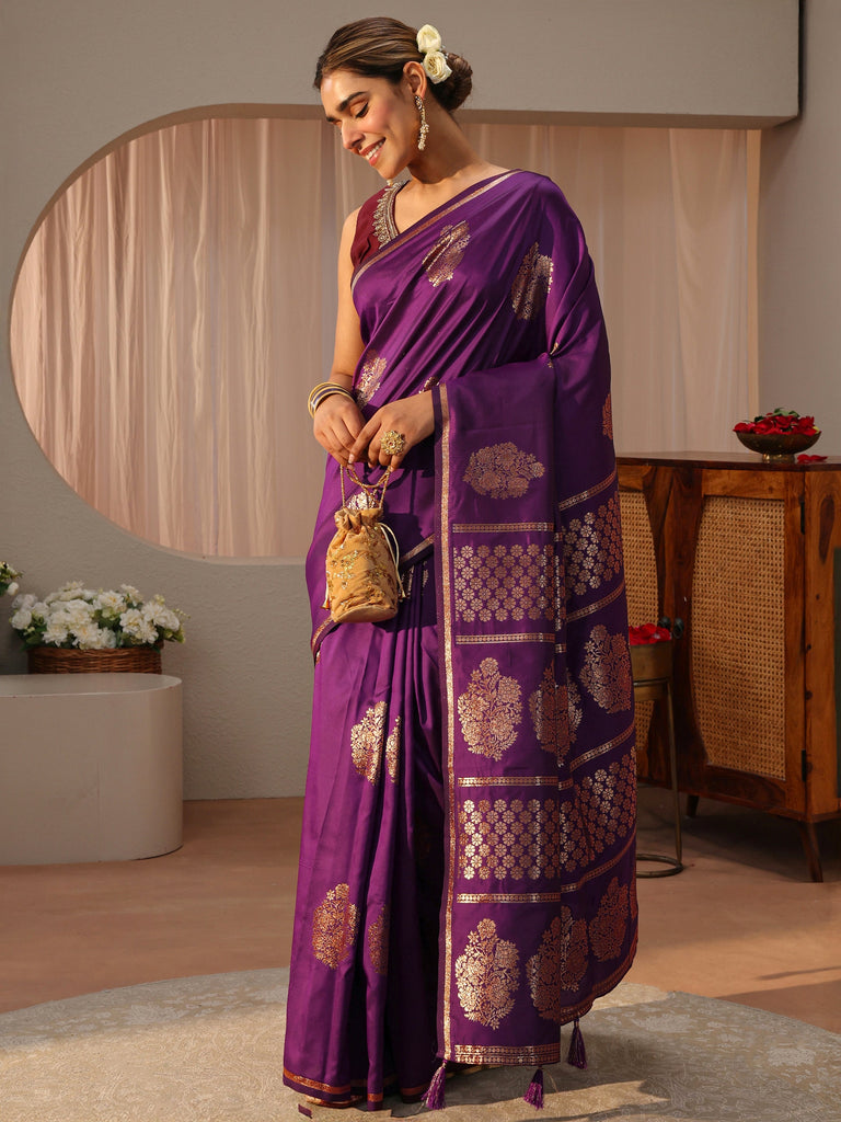 Libas Purple Kanjeevaram Silk Blend Saree