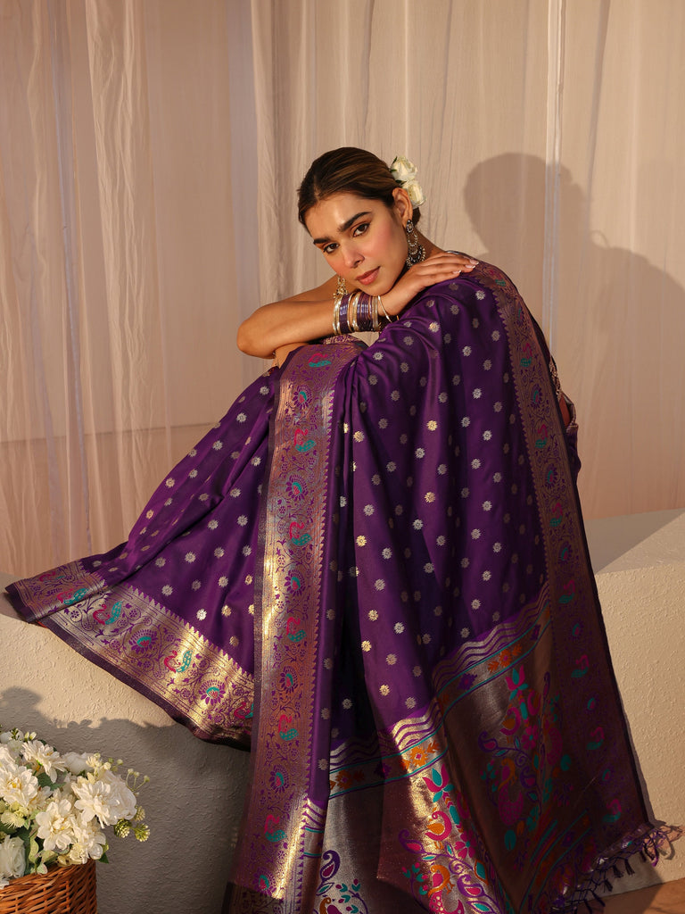 Libas Purple Paithani Silk Blend Saree