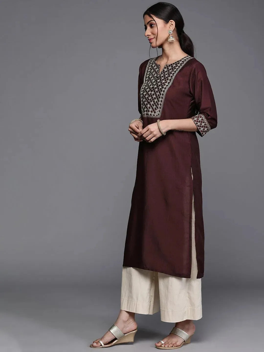 Purple Printed Chanderi Silk Kurta - Libas