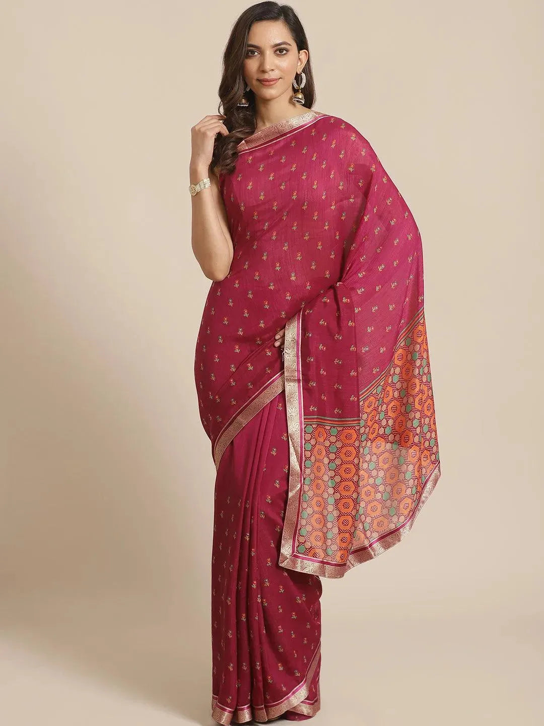 Purple Printed Chiffon Saree - Libas