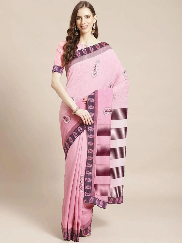 Purple Printed Chiffon Saree - Libas