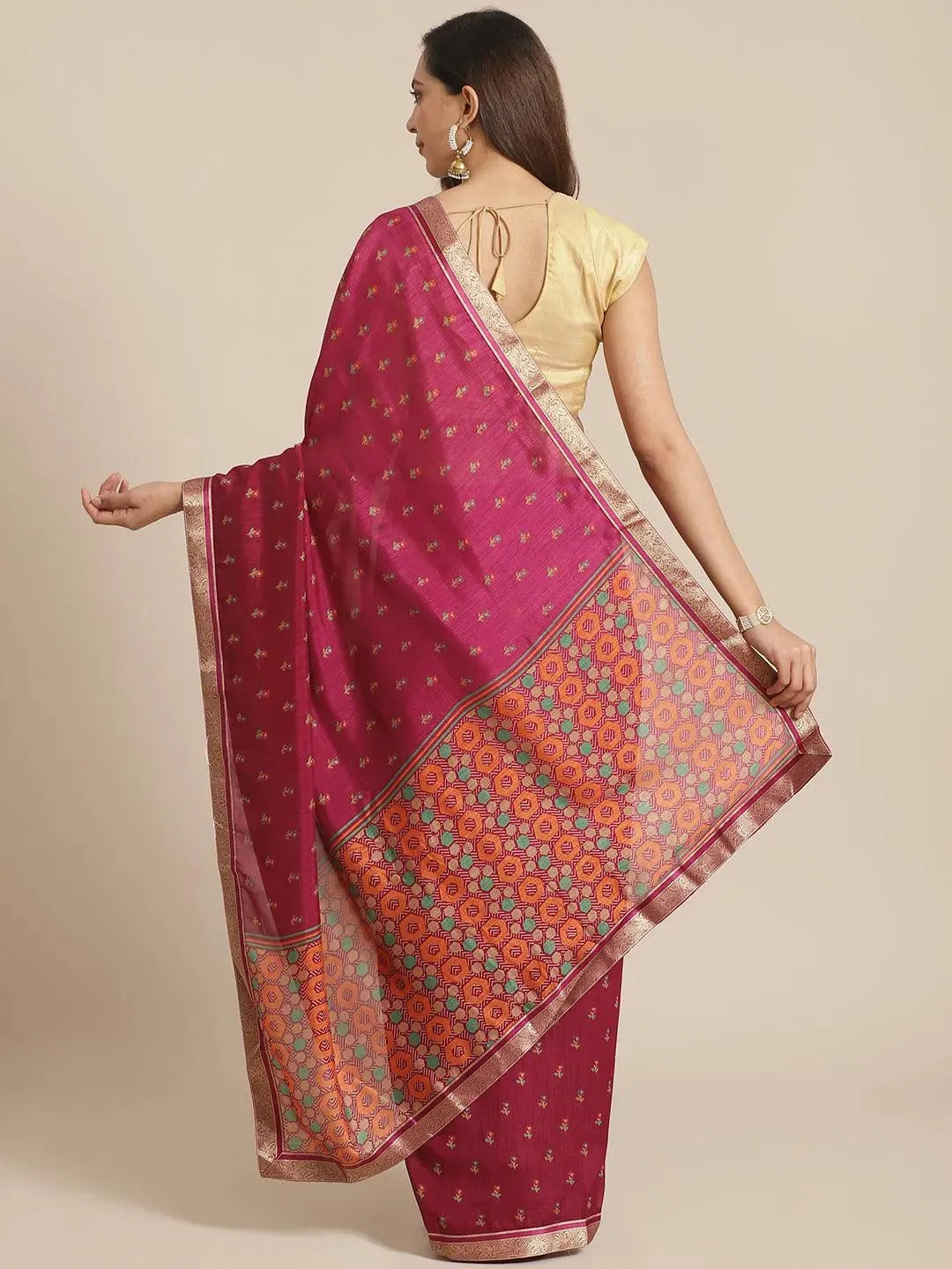 Purple Printed Chiffon Saree - Libas