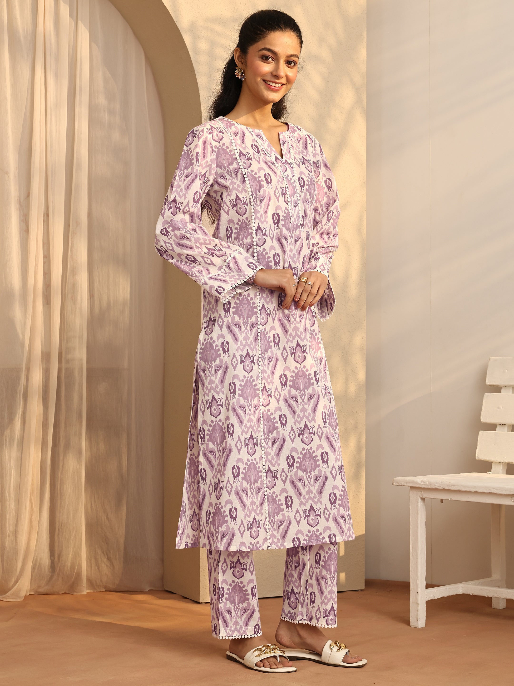 libas Purple Printed Cotton A-Line Kurta Set-picture-12