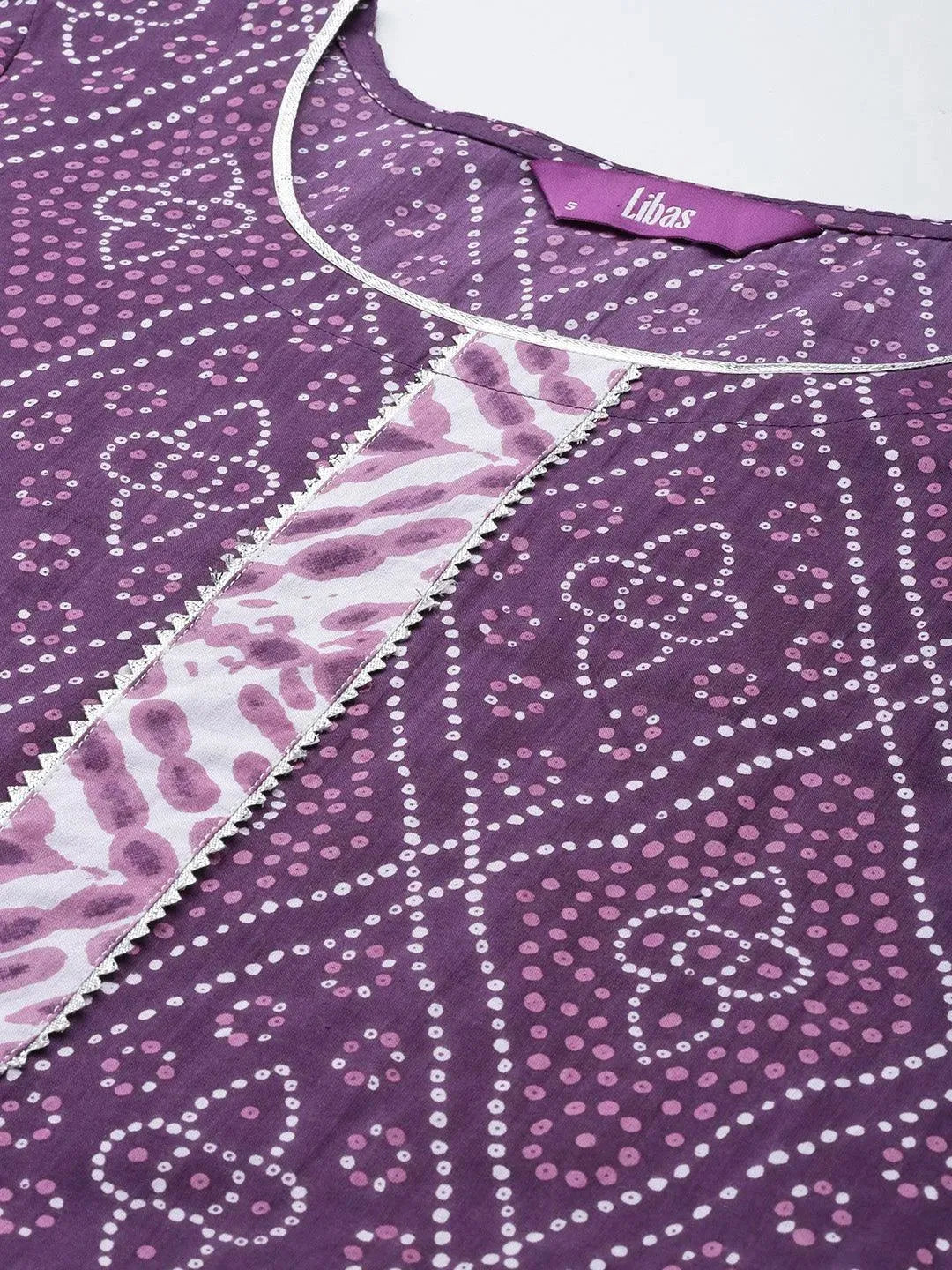 Purple Printed Cotton A-Line Suit Set - Libas 