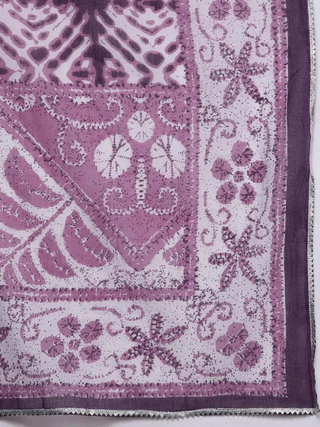 Purple Printed Cotton A-Line Suit Set - Libas 