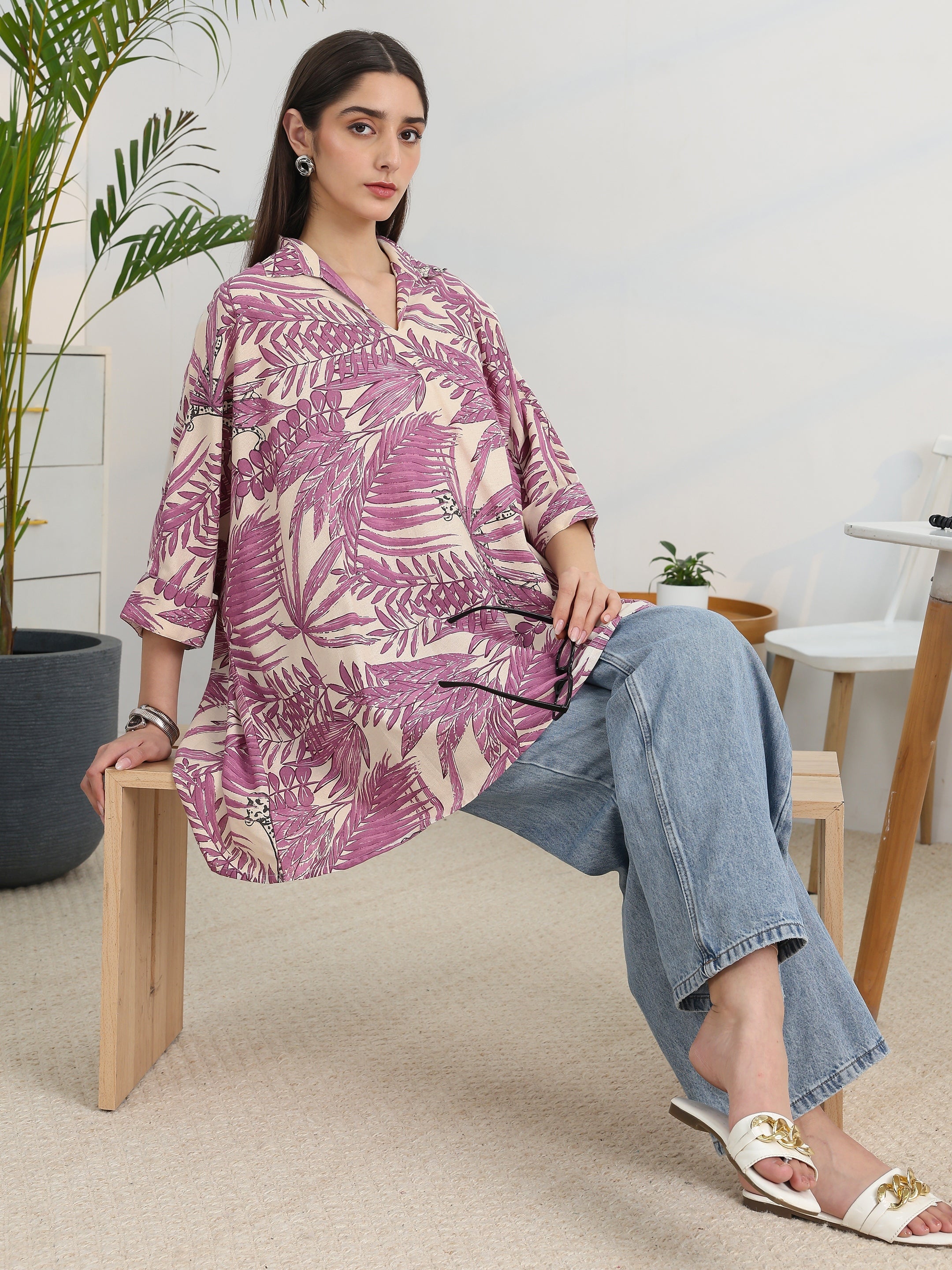 libas Purple Printed Cotton A-Line Short Kurti-picture-33