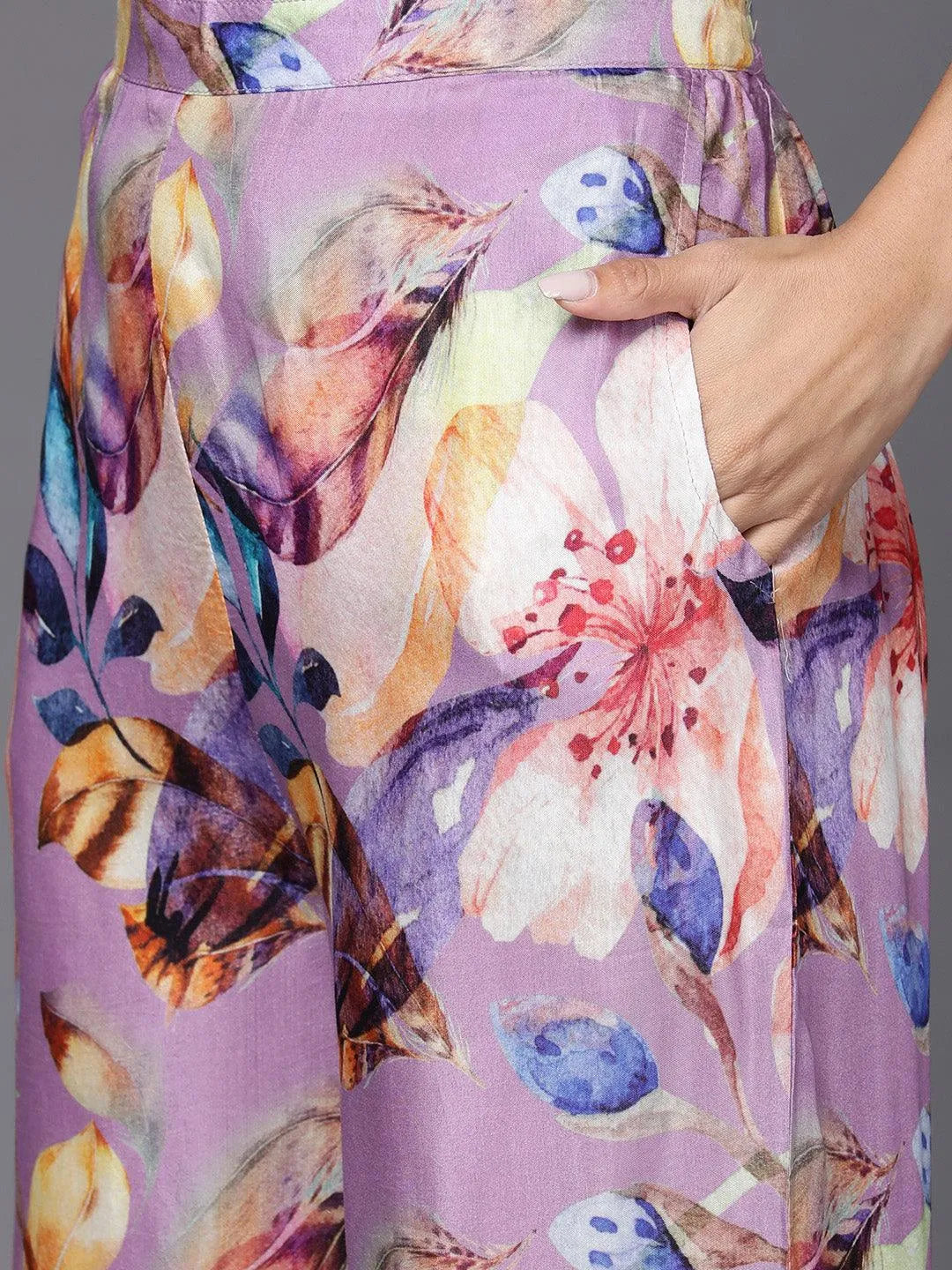 Purple Printed Cotton Blend Shirt With Palazzos - Libas 