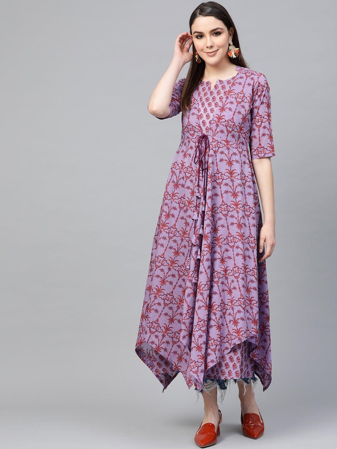 Purple Printed Cotton Dress
