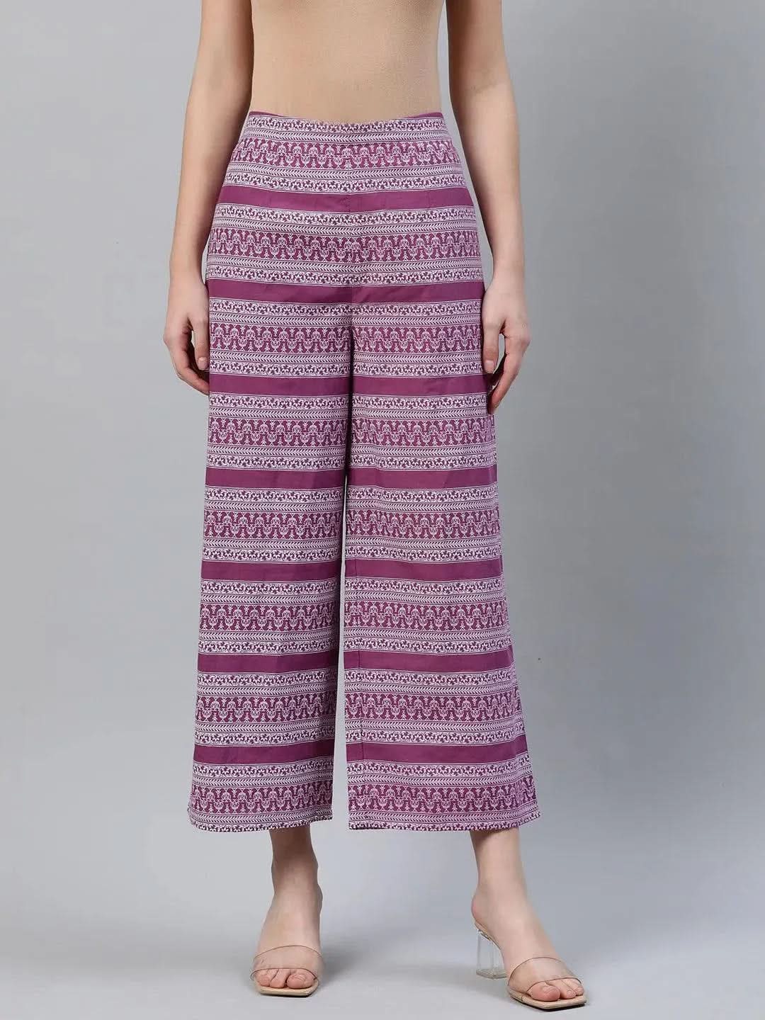  Purple Printed Cotton Palazzos 