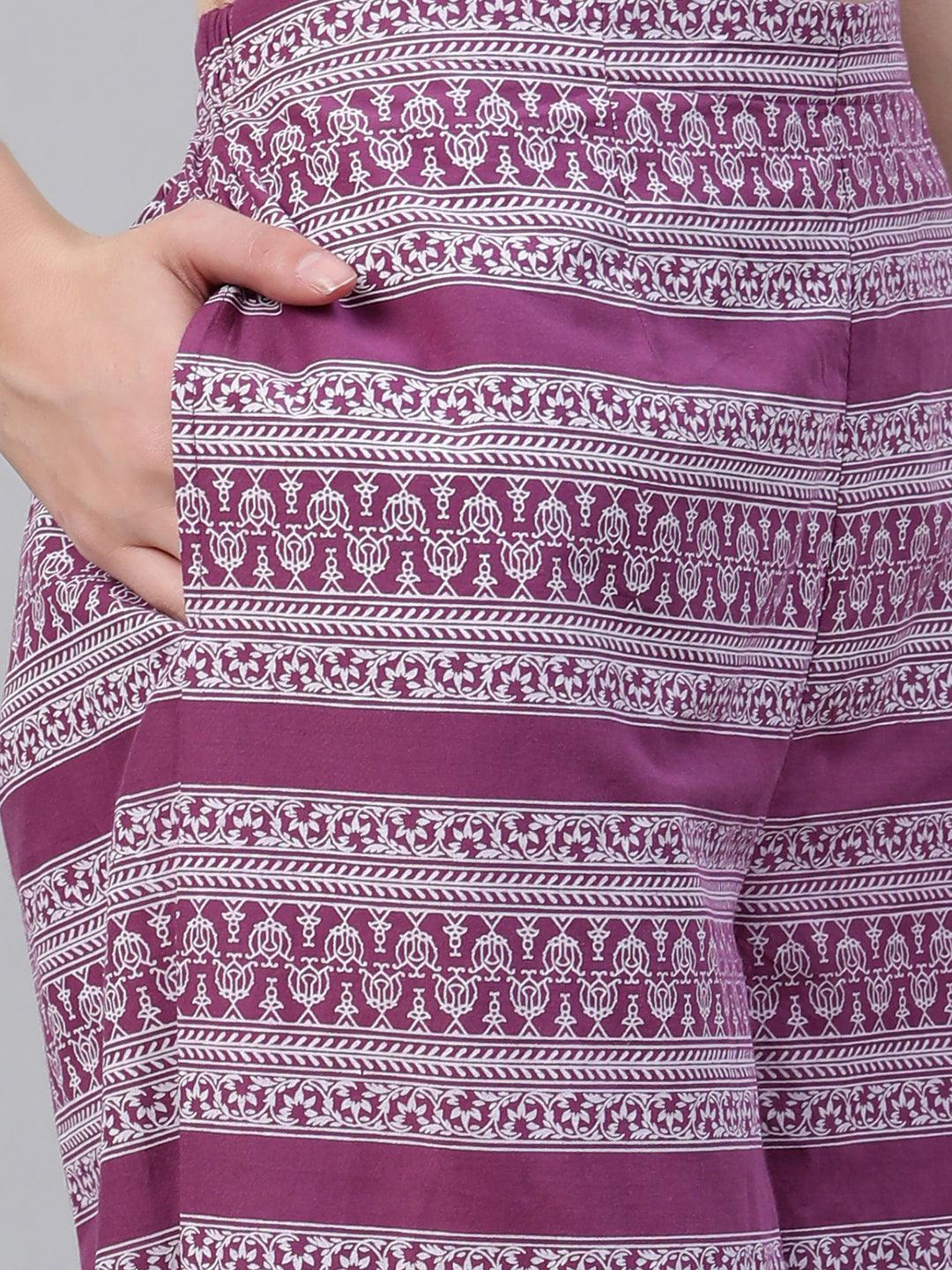 Purple Printed Cotton Palazzos - Libas