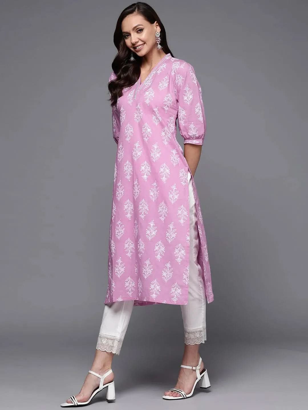 

Purple Printed Cotton Straight Kurta