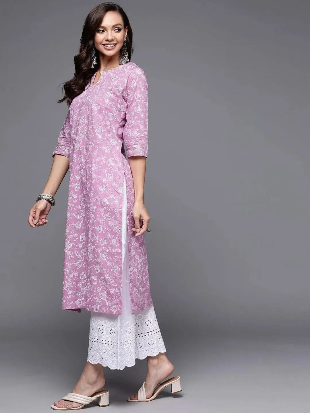 

Purple Printed Cotton Straight Kurta