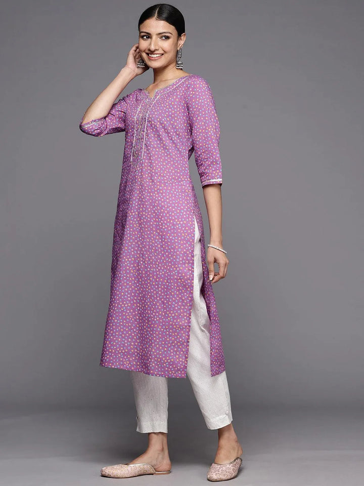 Purple Printed Cotton Straight Kurta - Libas