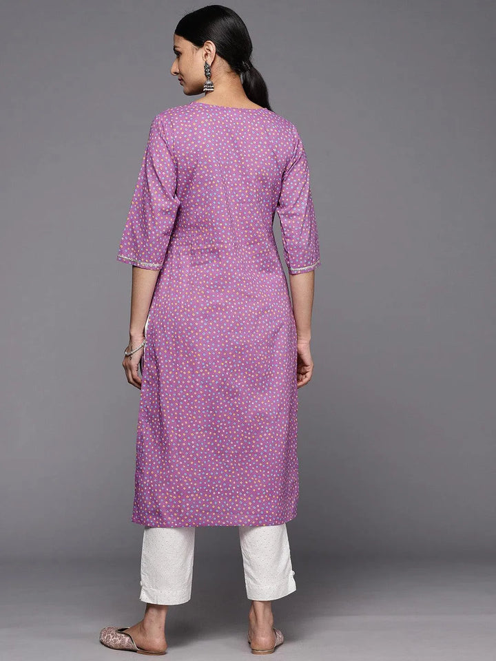 Purple Printed Cotton Straight Kurta - Libas