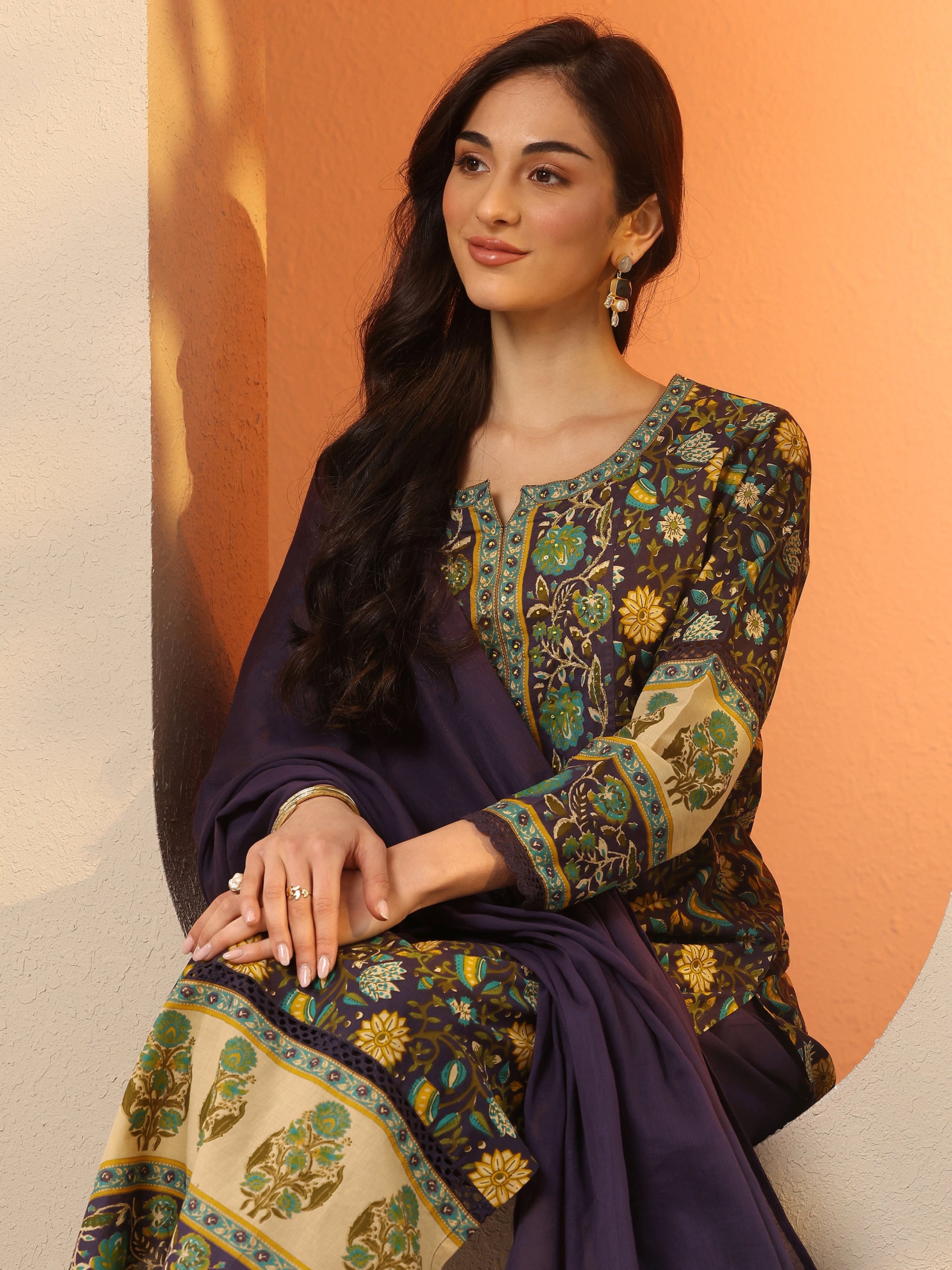 libas Purple Printed Cotton Straight Suit Set With Dupatta-picture-21