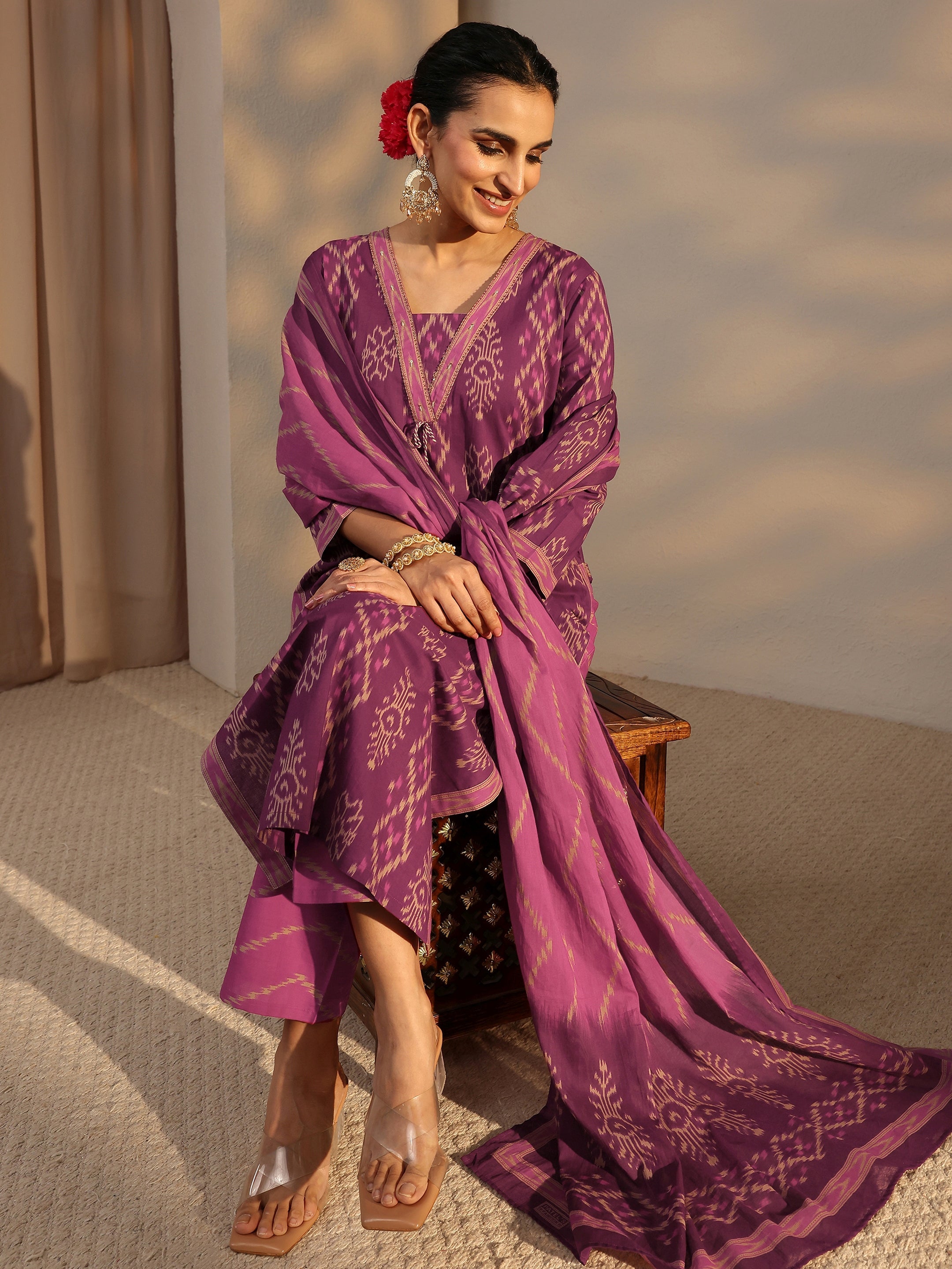 Libas Purple Printed Cotton Straight Suit Set With Dupatta-picture-16