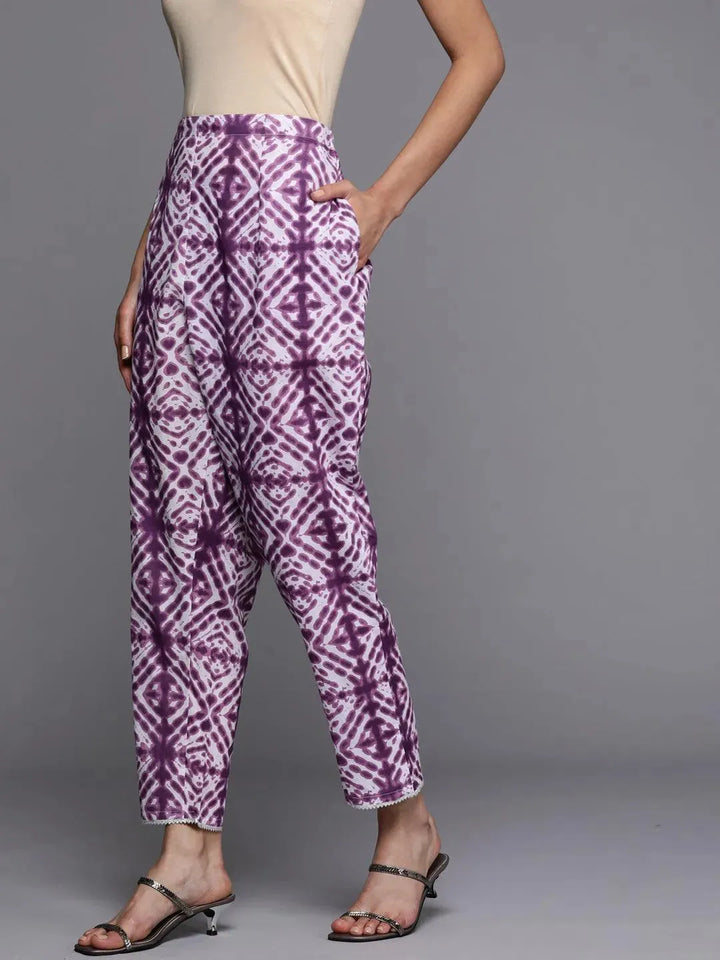 Purple Printed Cotton Trousers - Libas