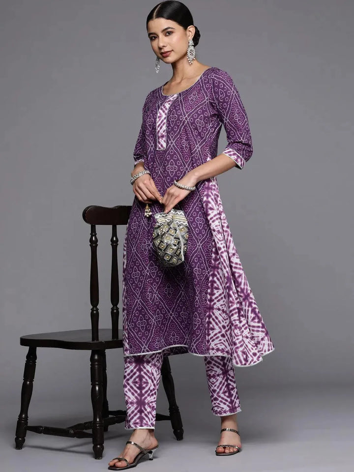 Purple Printed Cotton Trousers - Libas