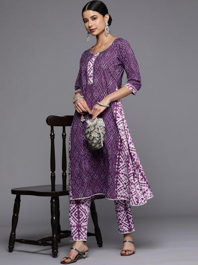 Purple Printed Cotton Trousers - Libas