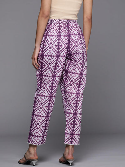 Purple Printed Cotton Trousers - Libas