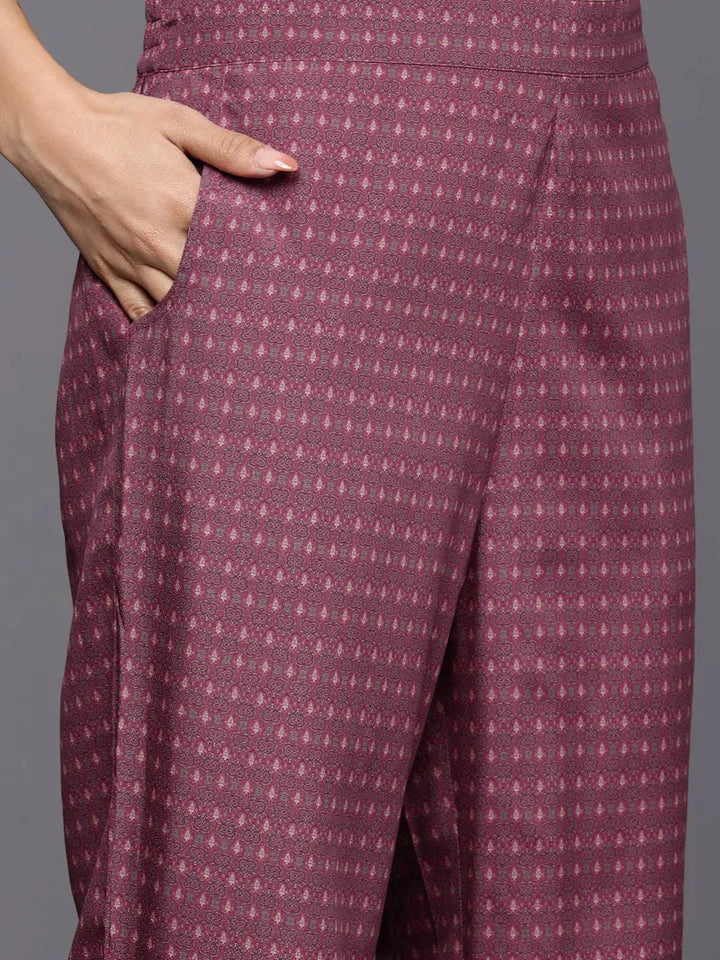 Purple Printed Crepe Straight Suit Set With Trousers - Libas
