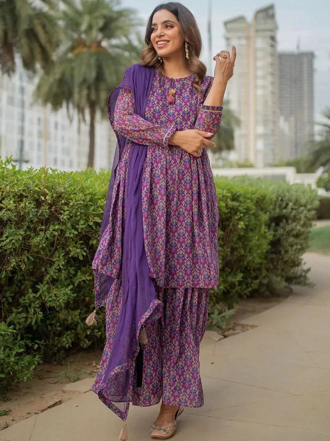 

Buy Purple Printed Georgette Suit Set - 33363O- | Libas Ethnic Wear Online