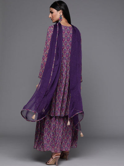 Purple Printed Georgette Suit Set - Libas