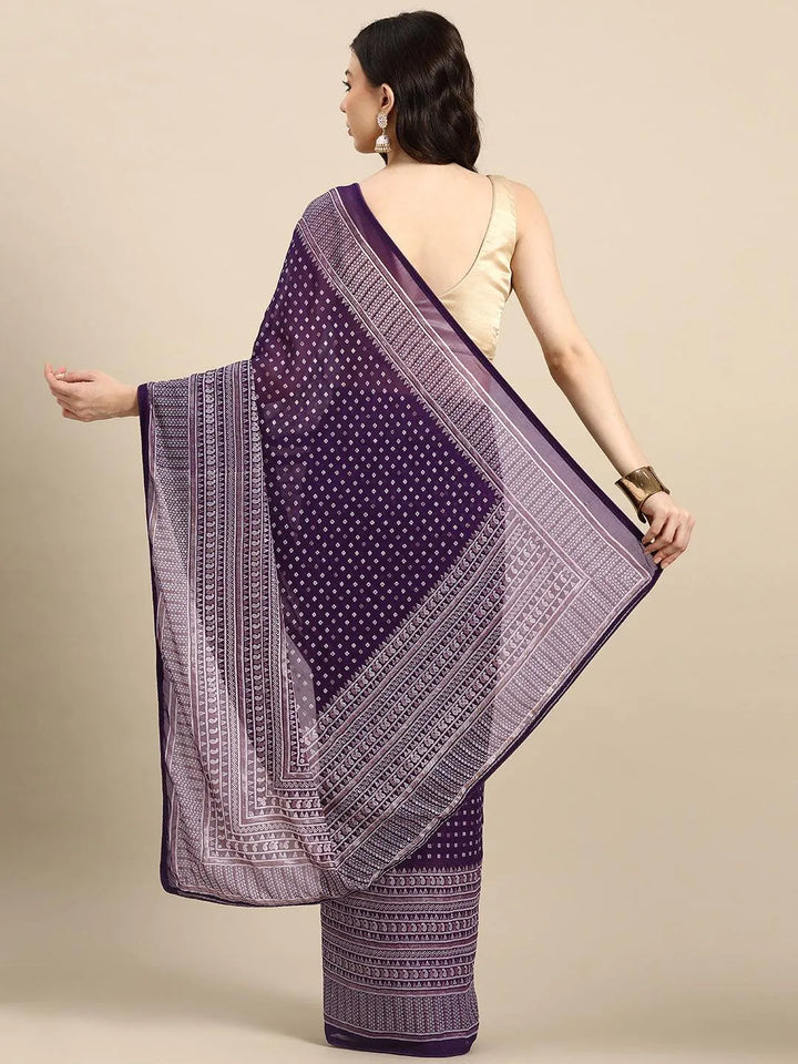 Purple Printed Georgette Saree - Libas