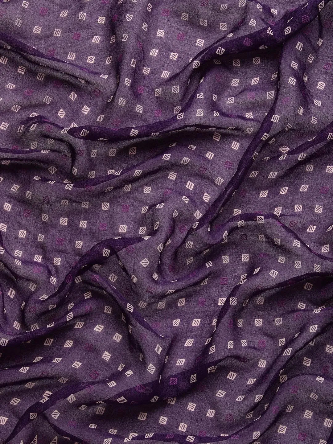 Purple Printed Georgette Saree - Libas 