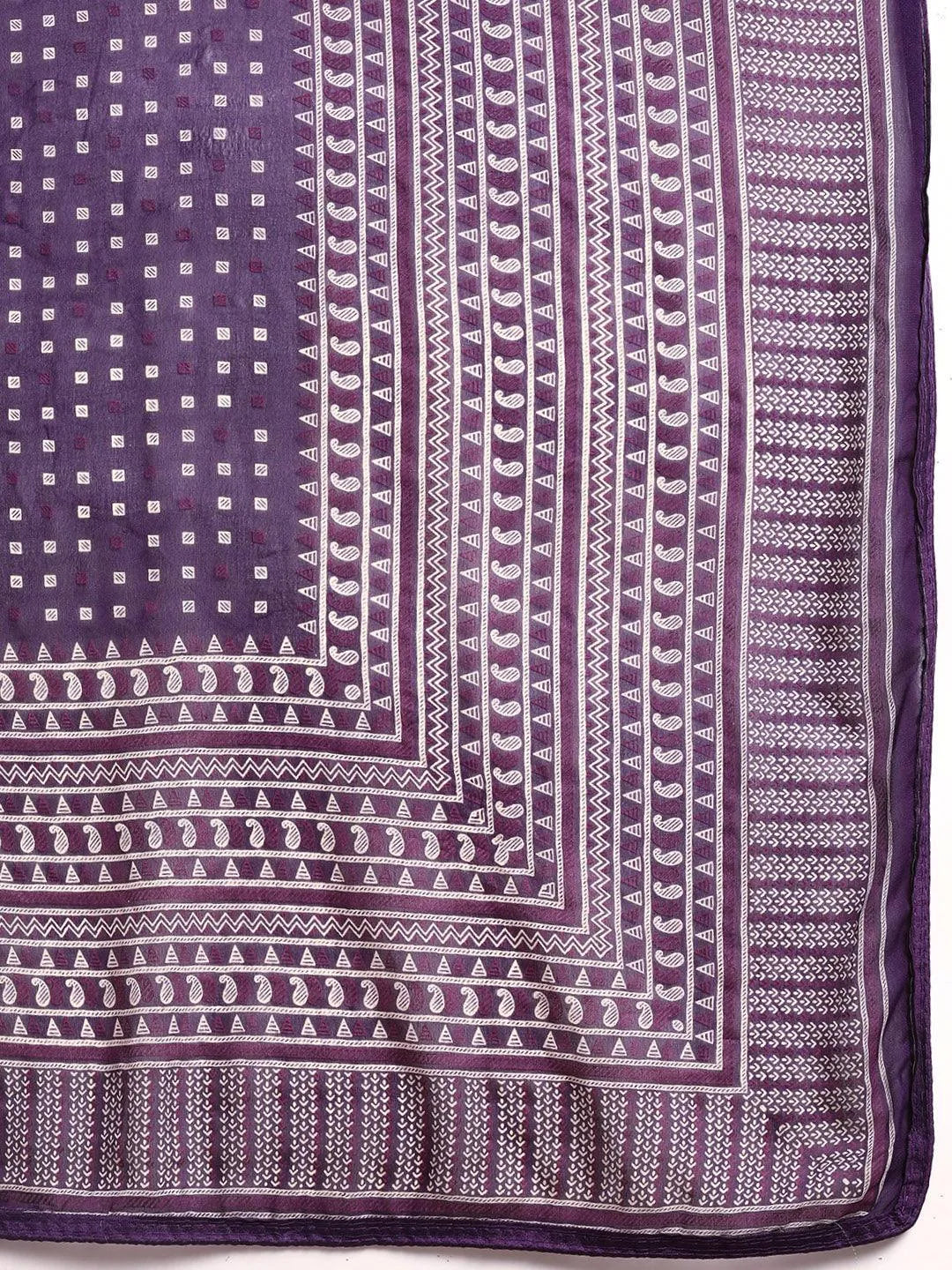 Purple Printed Georgette Saree - Libas 