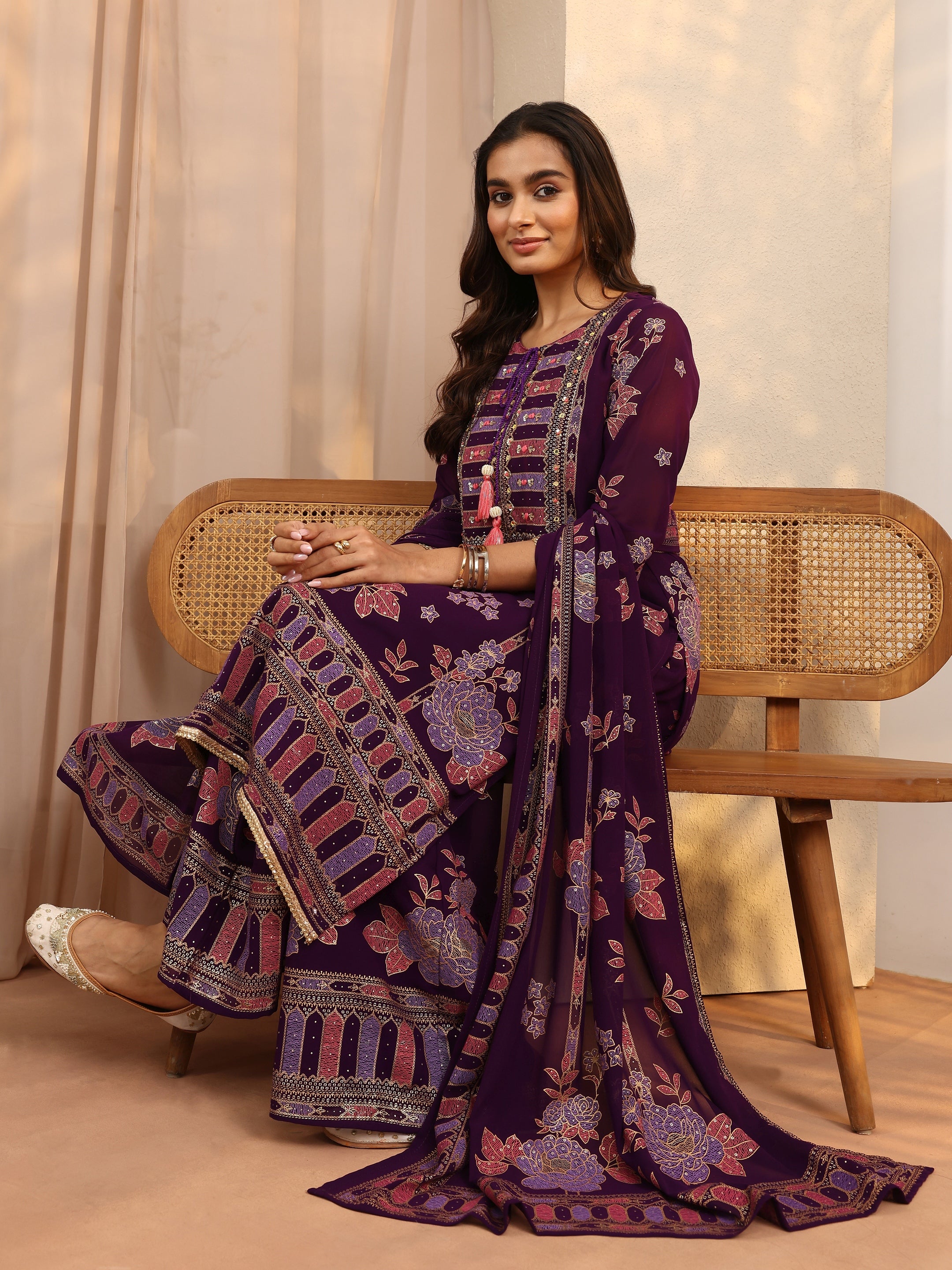 libas Purple Printed Georgette Straight Suit Set With Dupatta-picture-21