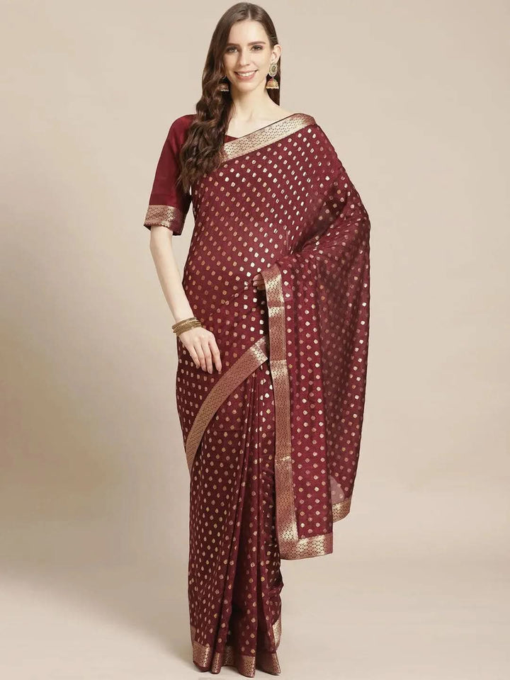 Purple Printed Polyester Saree - Libas