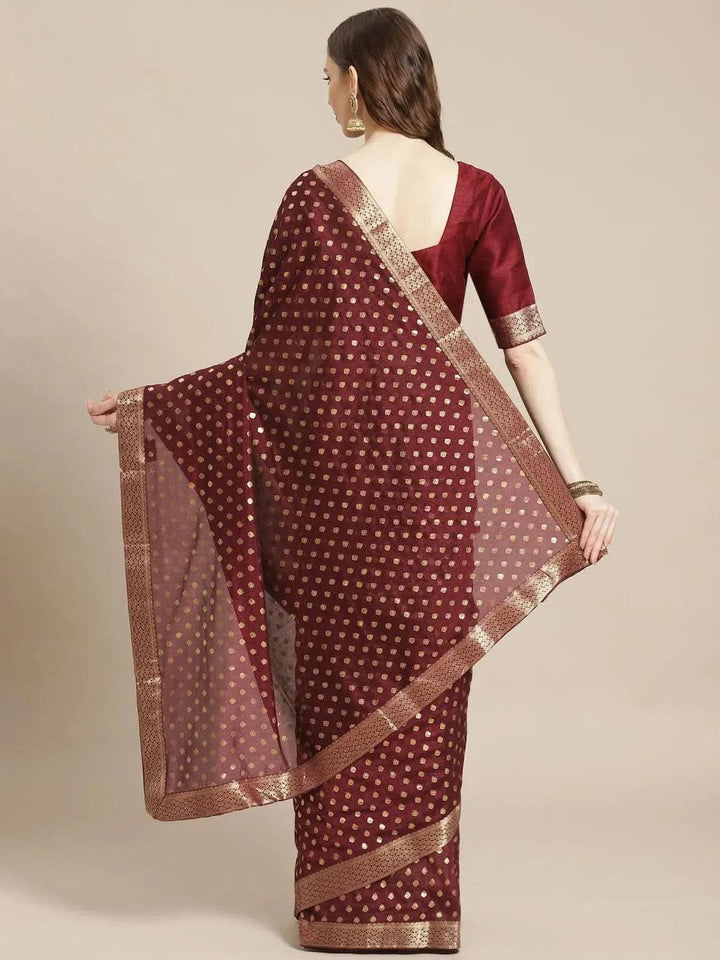 Purple Printed Polyester Saree - Libas