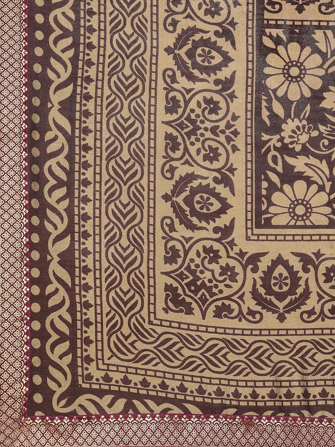 Purple Printed Polyester Saree - Libas