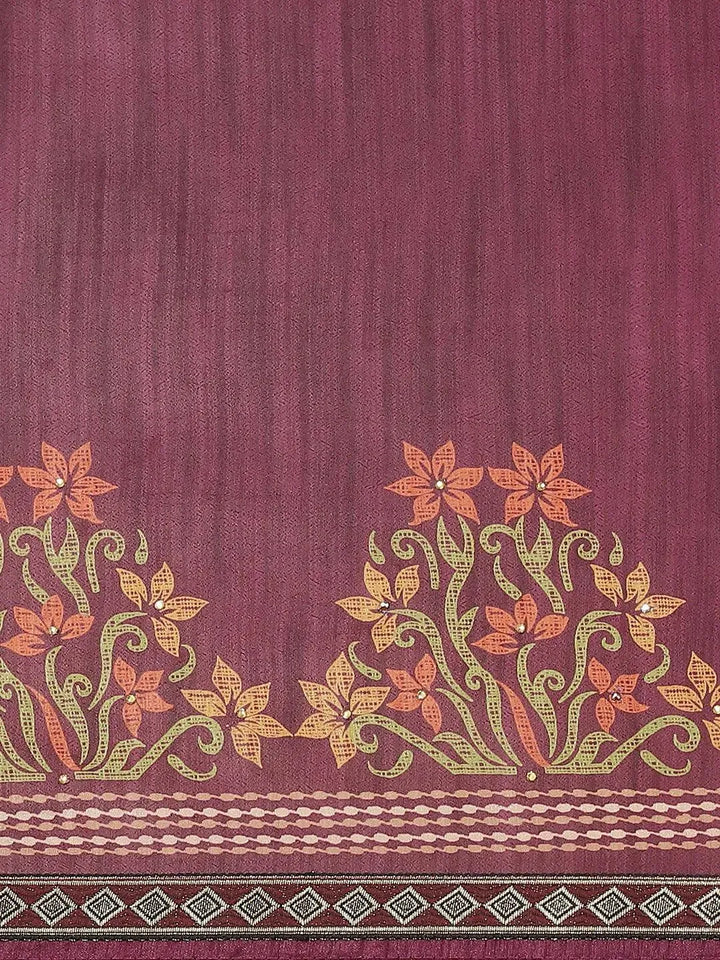 Purple Printed Polyester Saree - Libas