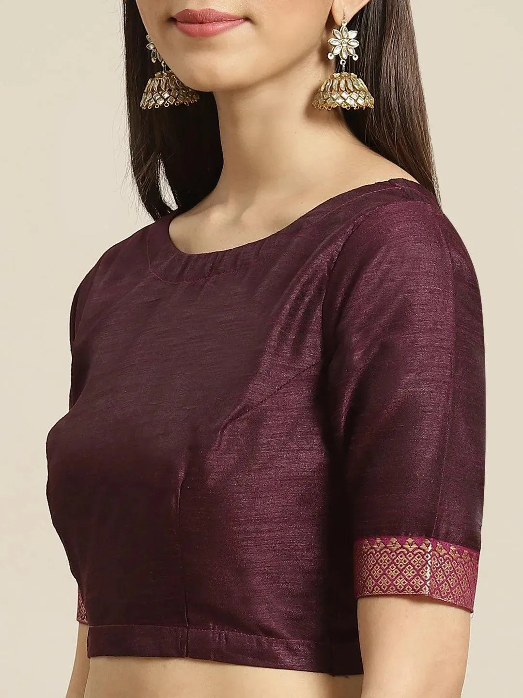 Purple Printed Polyester Saree - Libas 