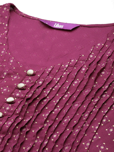 Purple Printed Rayon A-Line Kurti - Libas