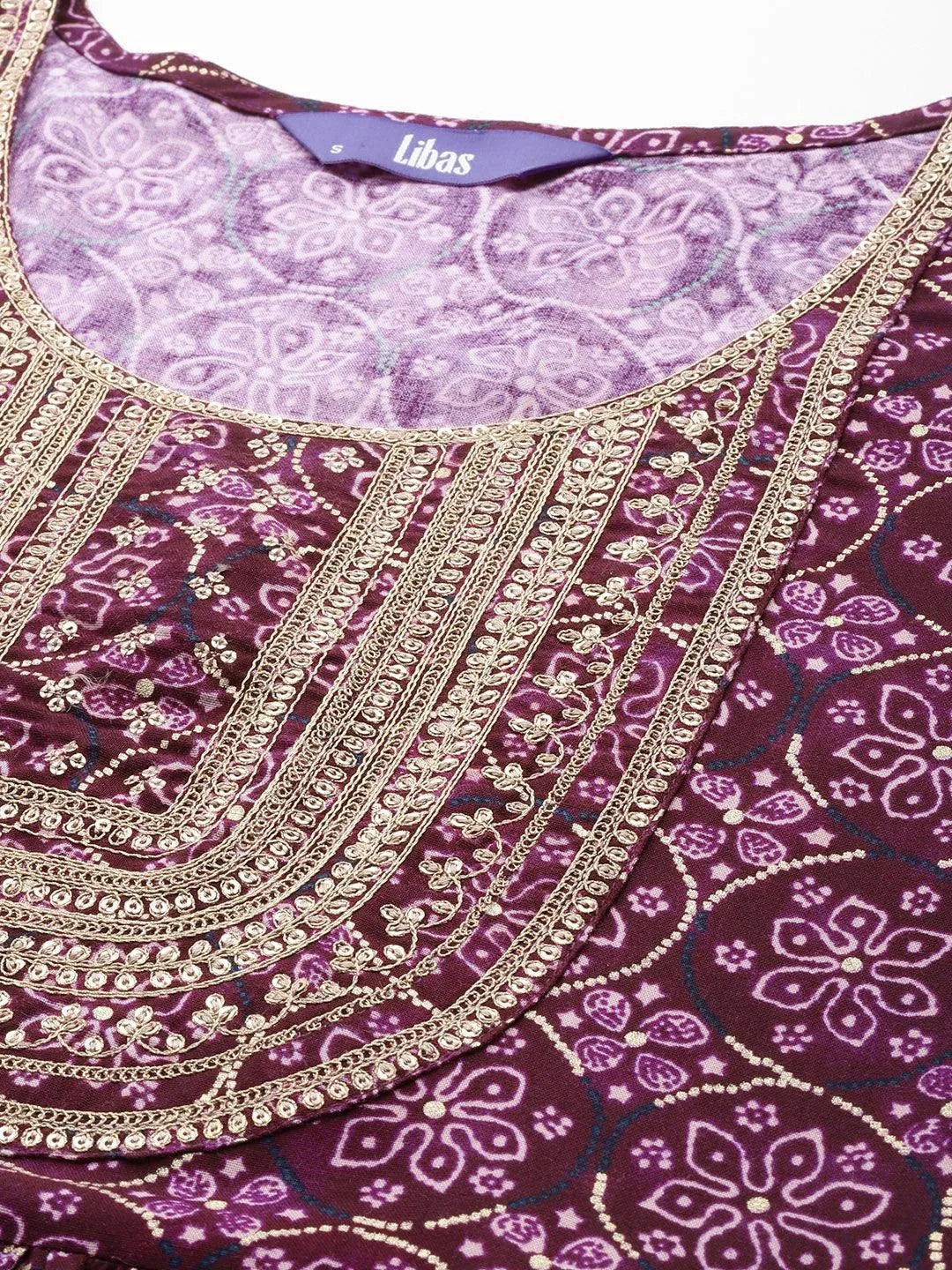 Purple Embellished Rayon Fit and Flare Dress - Libas 