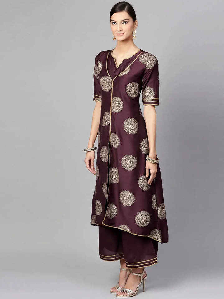 Purple Printed Silk Kurta Set - Libas
