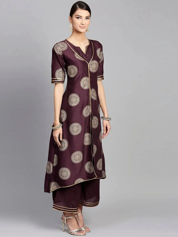 Purple Printed Silk Kurta Set - Libas