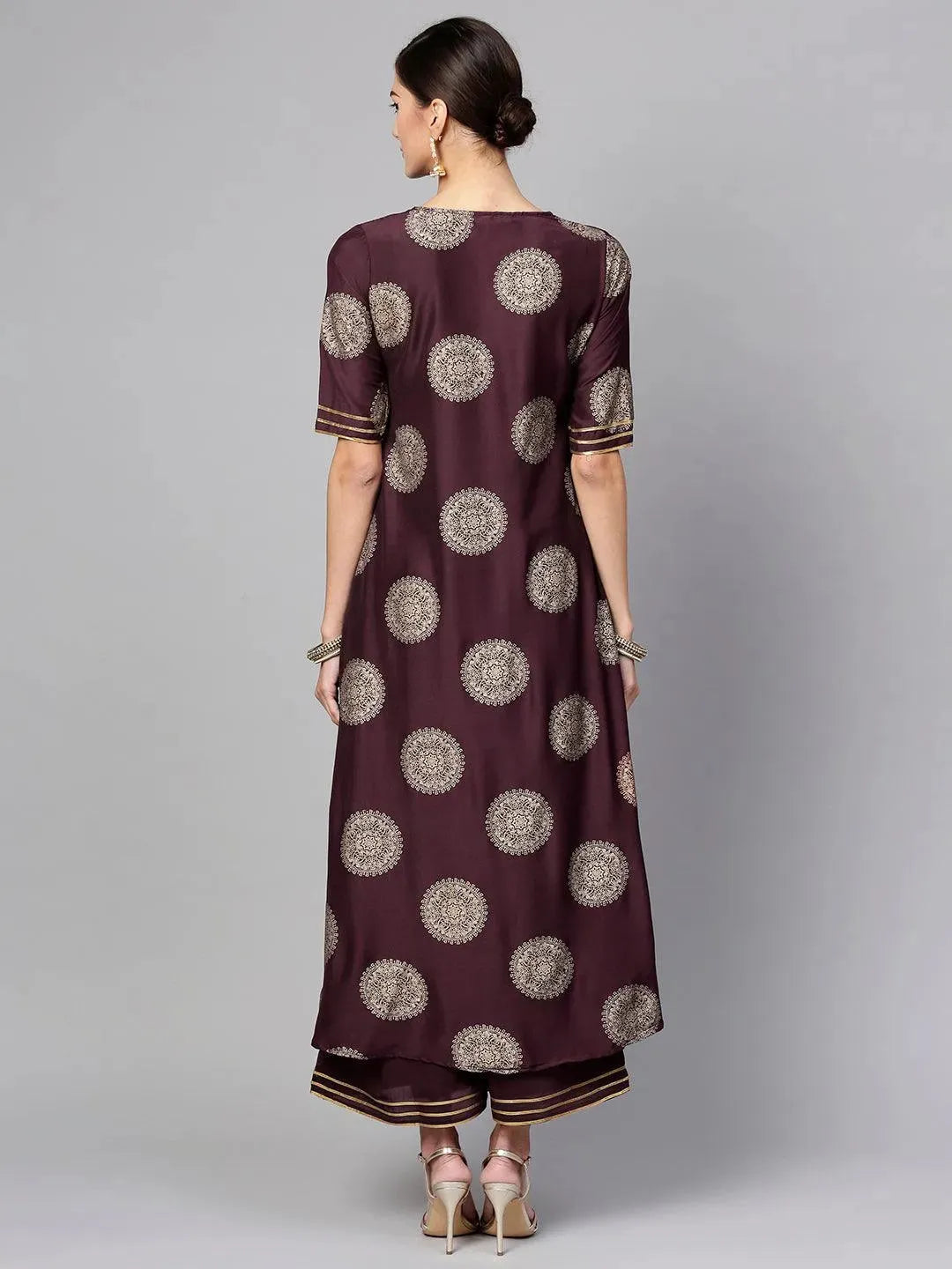 Purple Printed Silk Kurta Set - Libas 
