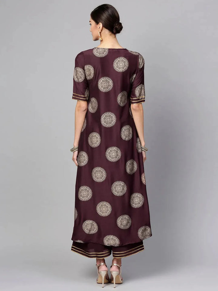 Purple Printed Silk Kurta Set - Libas