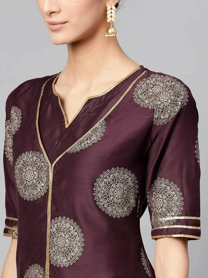 Purple Printed Silk Kurta Set - Libas