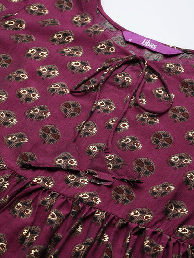 Purple Printed Silk Blend A-Line Kurti - Libas